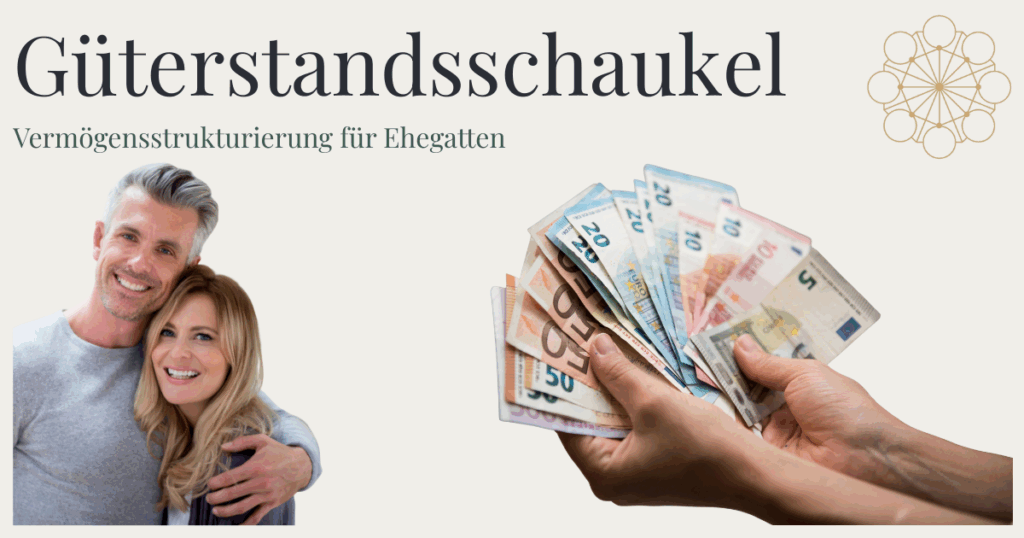 Ehepaar mit Euro-Scheinen als Symbol für Vermögensstrukturierung und steuerfreie Übertragung durch eine Güterstandsschaukel