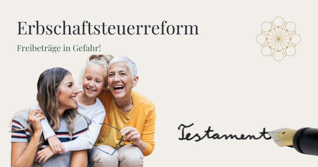 Drei Generationen einer Familie – Symbol für Vermögensweitergabe und Erbschaftsteuerreform 2026